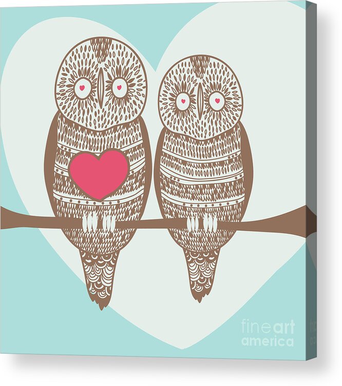 Birthday Acrylic Print featuring the digital art Wise Owl Couple On Tree Branch by Stopitnow