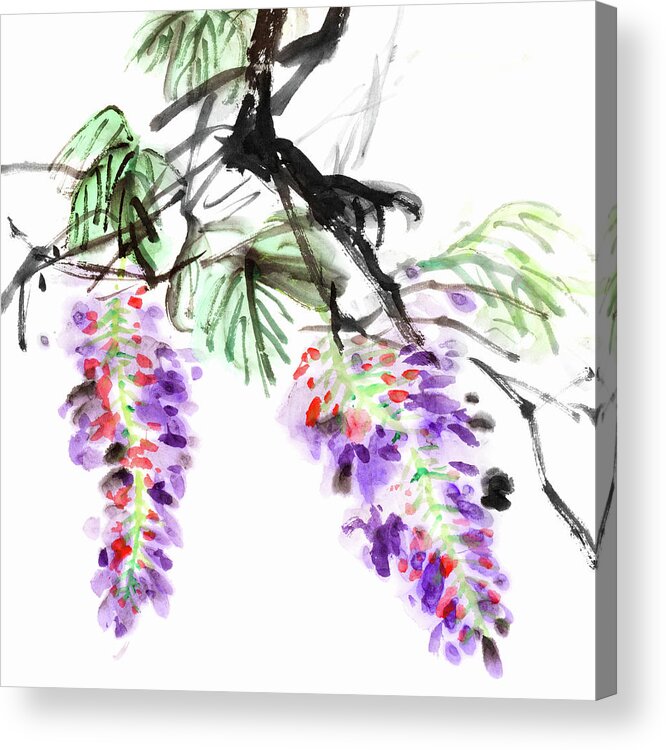 Chinese Culture Acrylic Print featuring the digital art Wisteria Flowers by Vii-photo