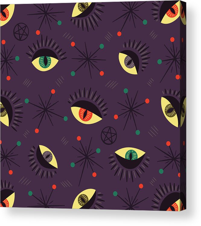 Witch Acrylic Print featuring the digital art Witch Eyes Spooky Retro Pattern by Boriana Giormova