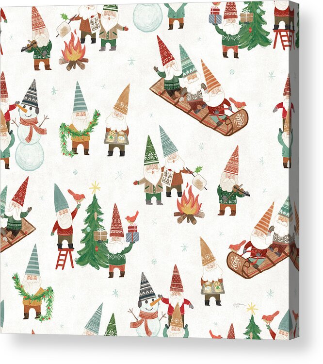 Animals Acrylic Print featuring the mixed media Woodland Gnomes Pattern Iva by Mary Urban
