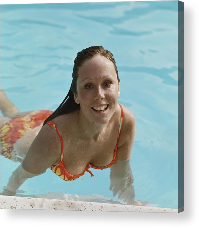 People Acrylic Print featuring the photograph Young Woman Swimming In Pool, Smiling by Tom Kelley Archive