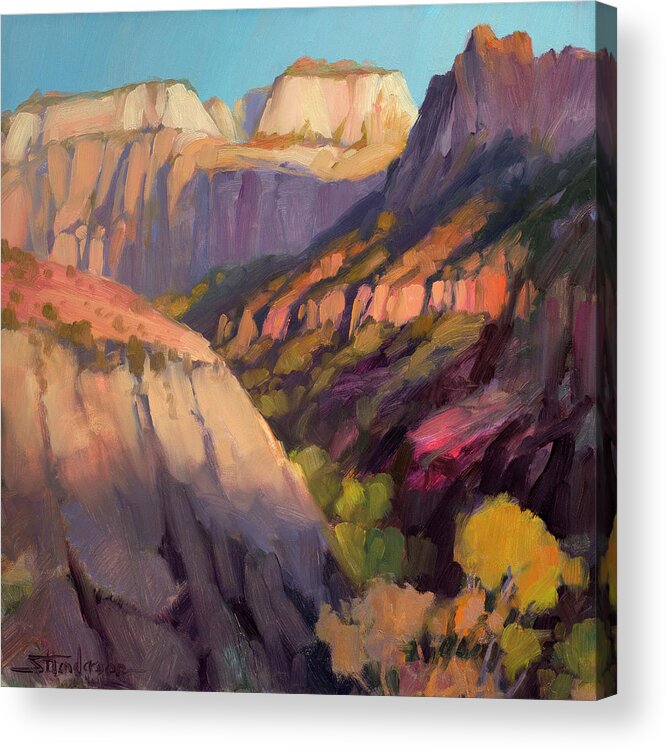 Zion Acrylic Print featuring the painting Zion's West Canyon by Steve Henderson