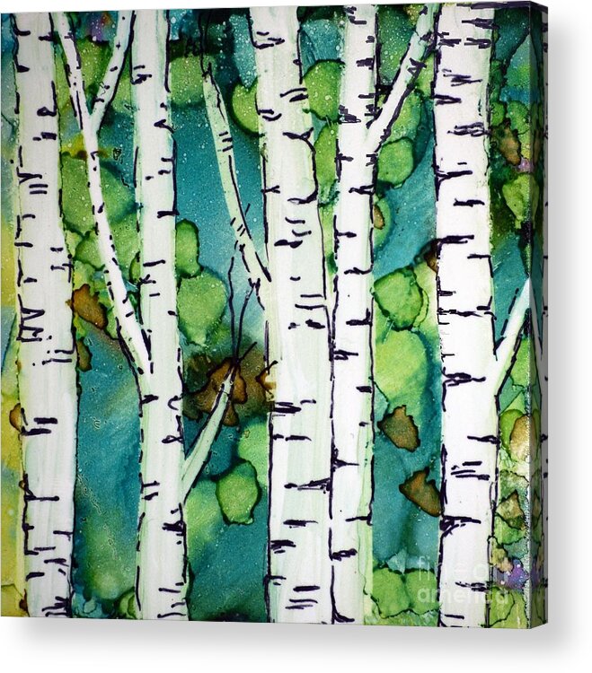 Alcohol Ink Acrylic Print featuring the painting Birch Forest #1 by Beth Kluth