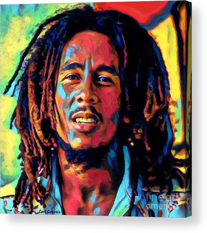 Bob Marley Art Acrylic Print featuring the mixed media Bob Marley in color #1 by Carl Gouveia