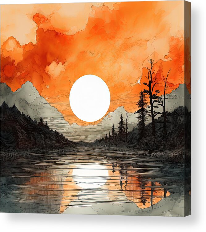 Gray And Orange Art Acrylic Print featuring the painting Gray and Orange Moonlight Art by Lourry Legarde