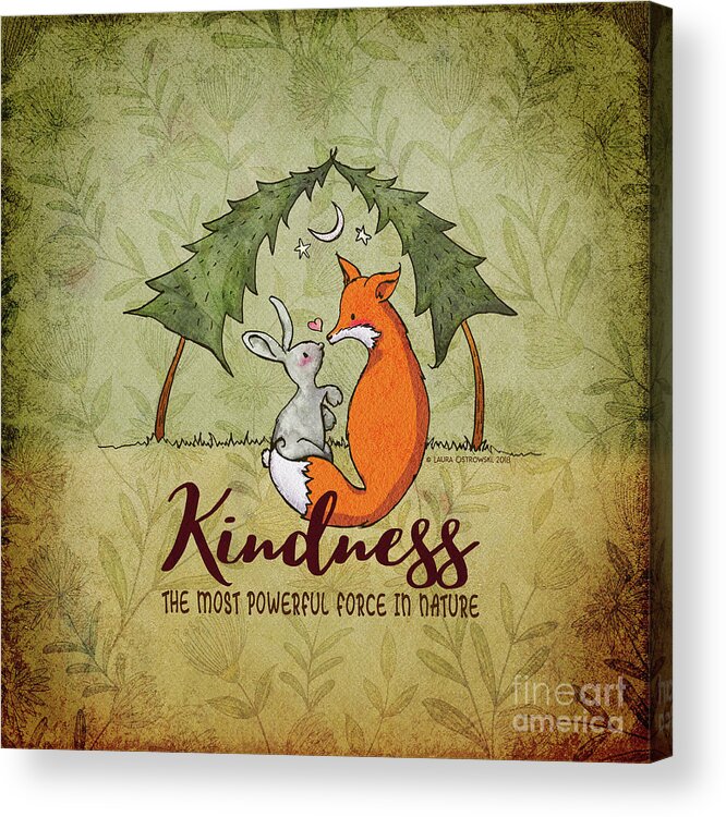 Kindness Acrylic Print featuring the digital art Kindness Fox and Bunny #1 by Laura Ostrowski