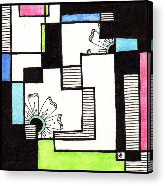 Zentangle Acrylic Print featuring the drawing Quarantangle #2 by Tangled Art Boutique