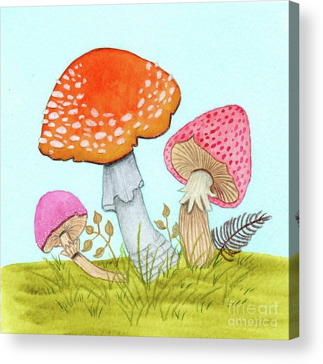 Retro Mushrooms Acrylic Print featuring the painting Retro Mushrooms 3 by Donna Mibus