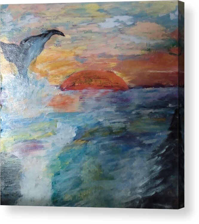 Whale Acrylic Print featuring the painting Whale at Sunset by Suzanne Berthier