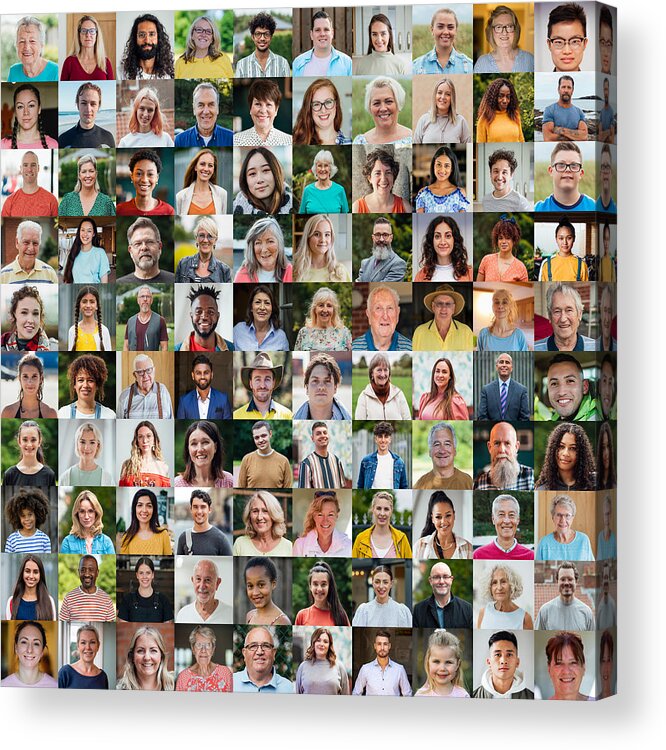 Diversity Acrylic Print featuring the photograph 100 Unique Faces Collage by SolStock