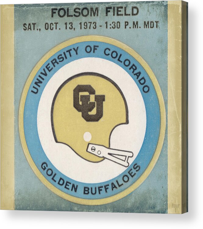 `973 Acrylic Print featuring the mixed media 1973 Colorado Buffaloes Football Ticket Stub Art by Row One Brand