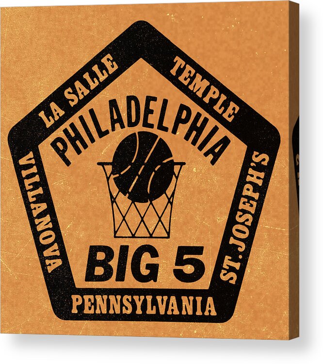 1983 Acrylic Print featuring the mixed media 1983 Philadelphia Big 5 College Basketball Art by Row One Brand