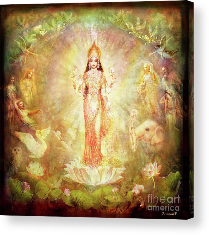 Goddess Painting Acrylic Print featuring the mixed media Lakshmi with Angels and Muses #2 by Ananda Vdovic