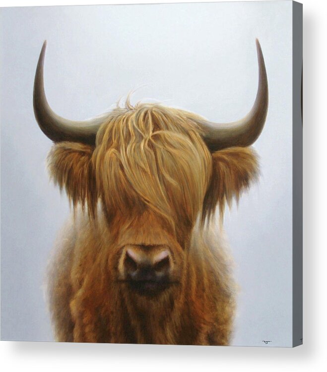Realism Acrylic Print featuring the painting Scott Highland Cattle #2 by Zusheng Yu