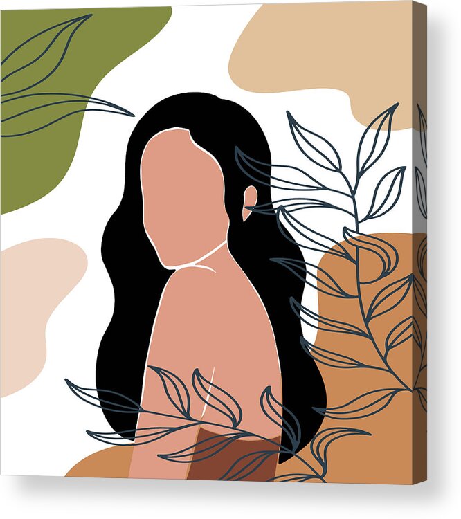 Set of 4 posters abstract female and leaves silhouettes in boho