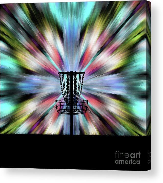 Disc Golf Acrylic Print featuring the digital art Tie Dye Disc Golf Basket by Phil Perkins