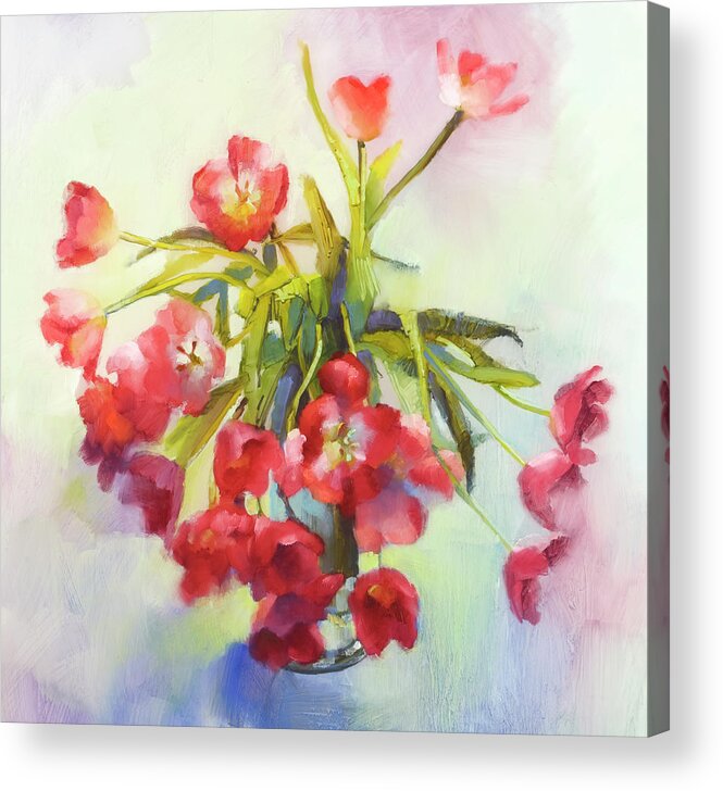 Floral Face Masks Acrylic Print featuring the painting Tulip Fling #2 by Cathy Locke