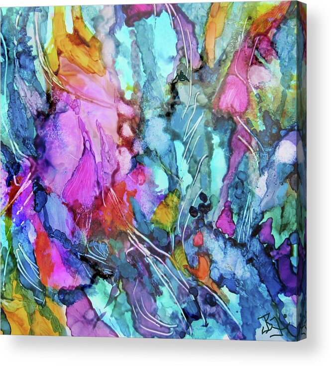 Alcohol Ink Acrylic Print featuring the painting Under the Reef - DETAIL by Jean Batzell Fitzgerald