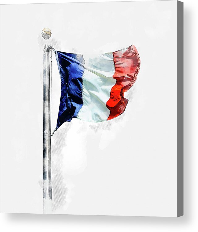 Watercolor Acrylic Print featuring the digital art Watercolor painting illustration of Flag of France isolated over white background by Maria Kray