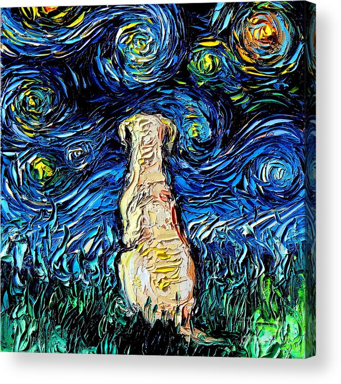 Yellow Lab Acrylic Print featuring the painting Yellow Labrador Night by Aja Trier