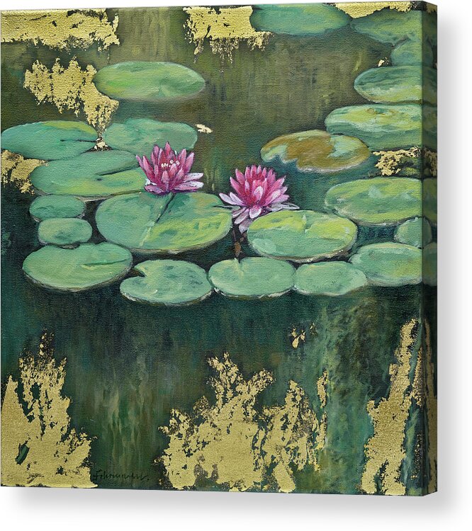 Water Lilies Acrylic Print featuring the painting Seerosen, Blumen by Uwe Fehrmann