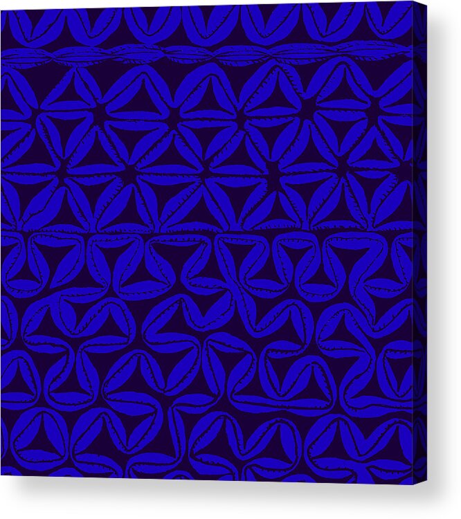 South Seas Tapa Inspired Design In Royal Blue Acrylic Print featuring the drawing Tropical Tribal Tapa #5 by Vagabond Folk Art - Virginia Vivier