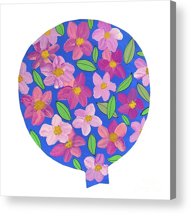 Floral Acrylic Print featuring the mixed media A Balloon with Flowers by Lisa Neuman