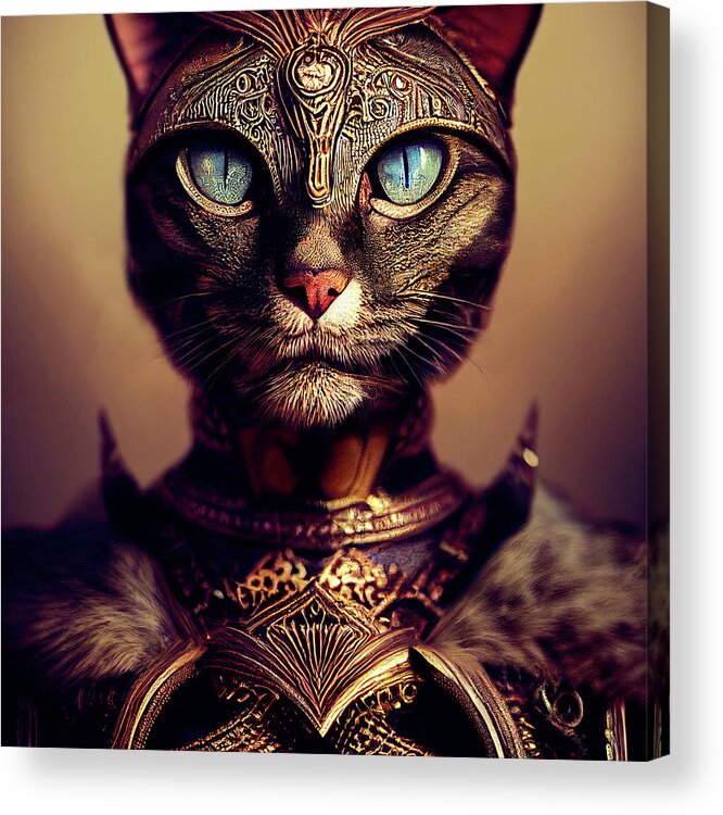 Warriors Acrylic Print featuring the digital art A Cat Warrior Named Soli by Peggy Collins