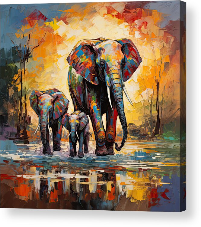 Elephant Acrylic Print featuring the painting A Mother's Love - COlorful Elephant Art by Lourry Legarde