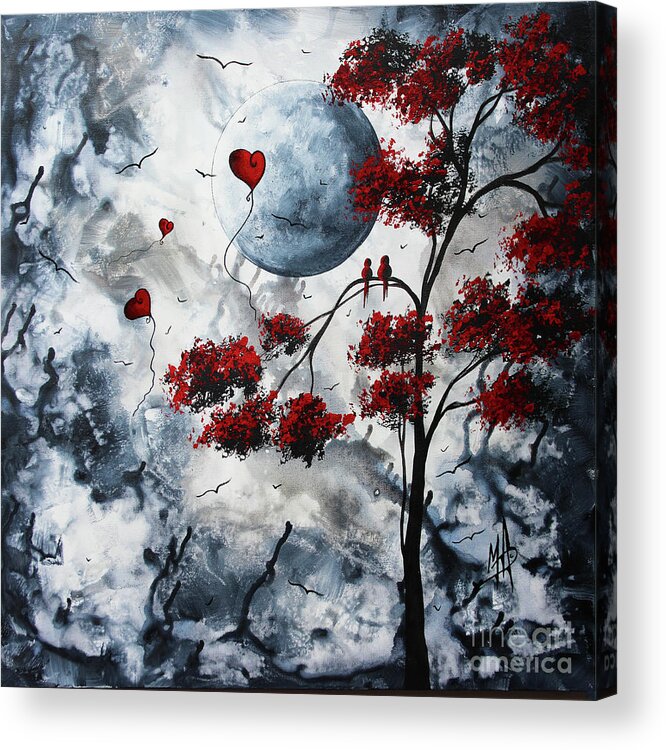Abstract Acrylic Print featuring the painting Abstract Tree Birds Balloon Hearts Original Painting contemporary Art by Megan Duncanson by Megan Aroon
