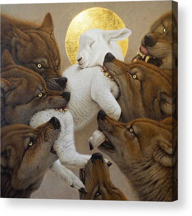 Wolves Acrylic Print featuring the painting Agnus by Konstantin Korobov