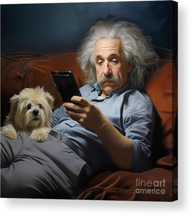 Albert Einstein Acrylic Print featuring the digital art Albert Einstein Funny by Mark Ashkenazi