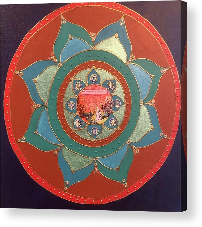 This Mandala Highlights How Whatever Path You Follow Acrylic Print featuring the painting All Paths lead to One by Joie Goodkin