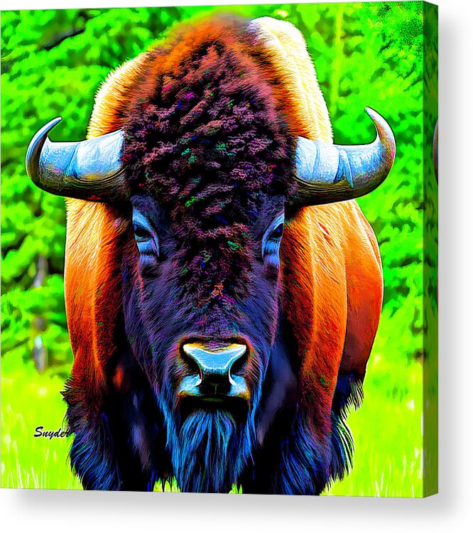 Bison Acrylic Print featuring the digital art American Bison Abstract Colorful by Floyd Snyder
