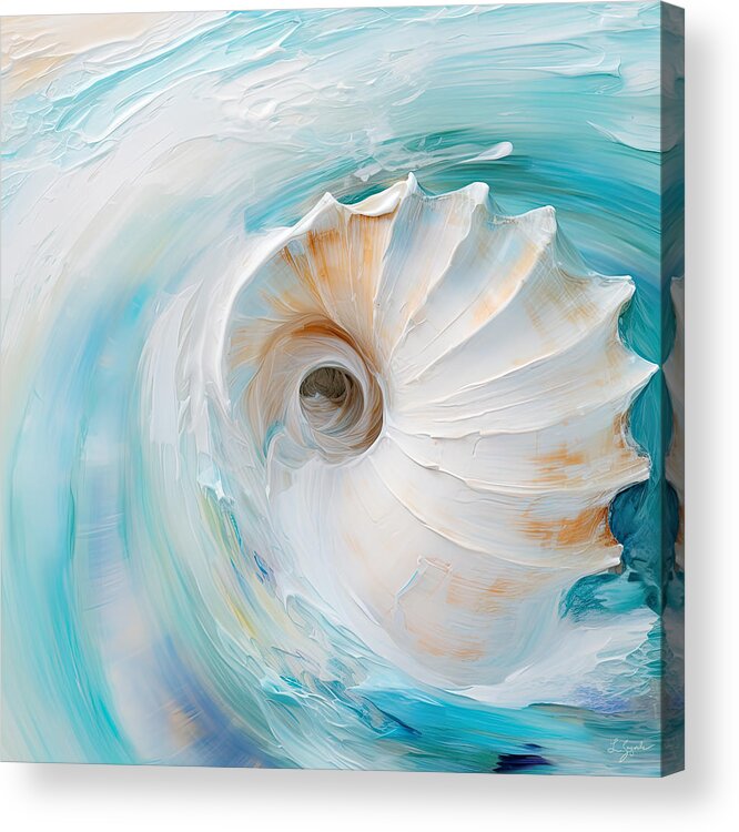 Seashell Acrylic Print featuring the painting Aqua Coastal Art by Lourry Legarde