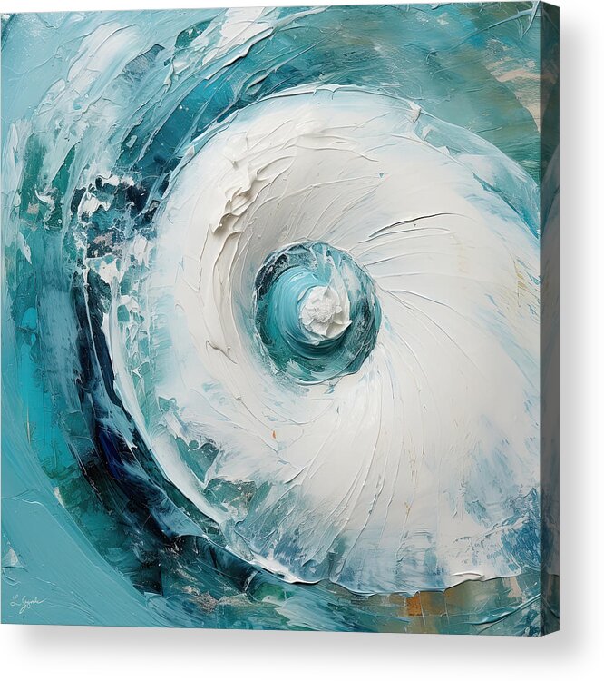 Seashell Acrylic Print featuring the painting Aquamarine Art - Snail Paintings by Lourry Legarde