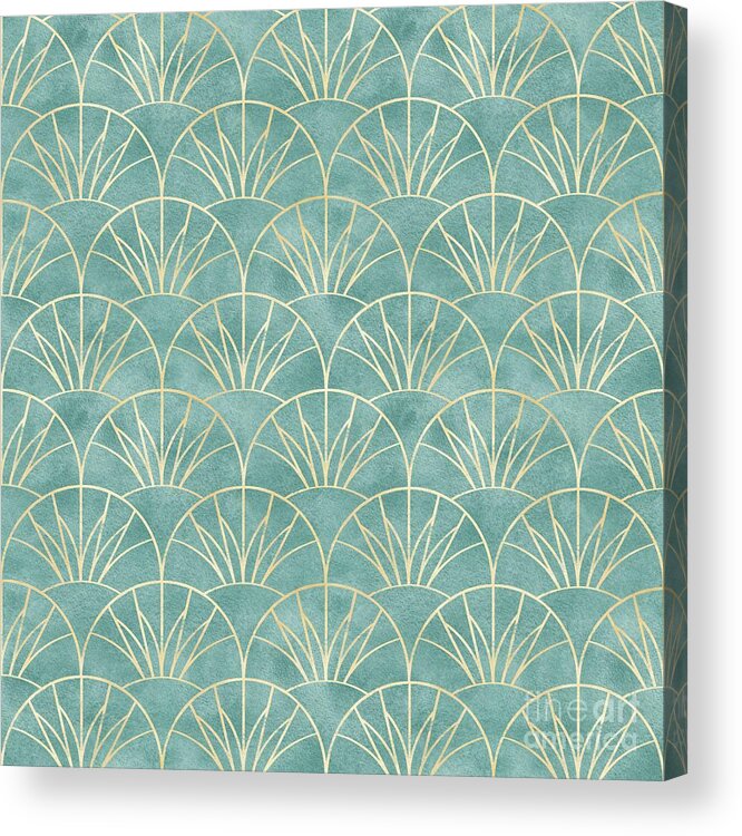 1920s Acrylic Print featuring the painting Art Deco Egyptian Lotus Aqua Mint Gold Pattern by Art Deco