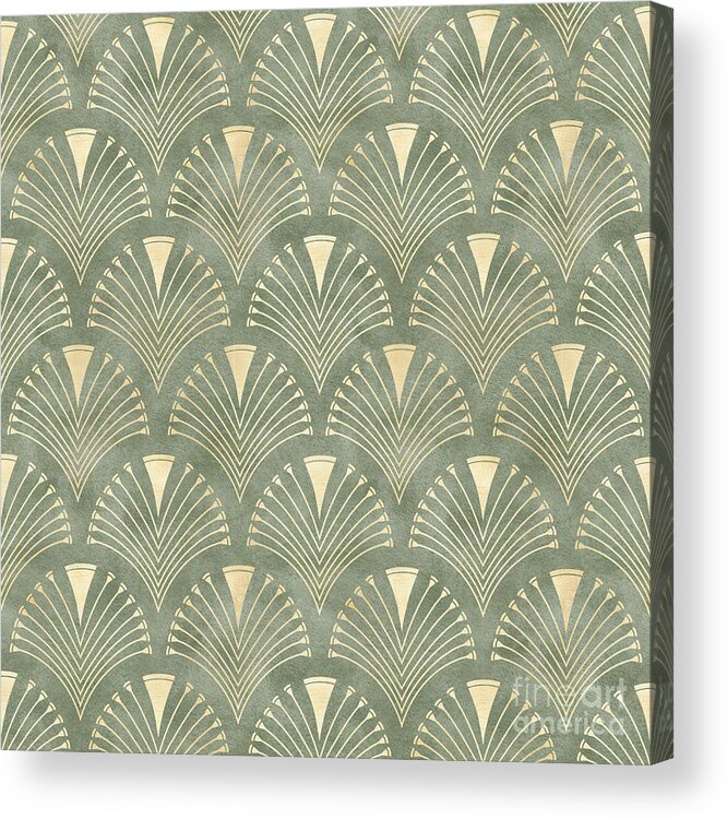 1920s Acrylic Print featuring the painting Art Deco Sage Green Gold Fan Pattern by Art Deco