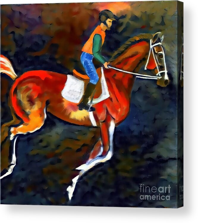 Horse Racing Acrylic Print featuring the digital art Backstretch Thoroughbred 002 by Stacey Mayer