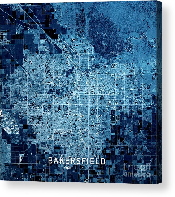 Bakersfield Acrylic Print featuring the digital art Bakersfield California 3D Render Map Blue Top View Jul 2019 by Frank Ramspott