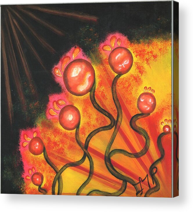 Red Acrylic Print featuring the painting Balls and Bulbs by Esoteric Gardens KN