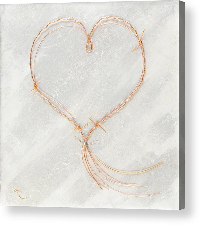 Heart Acrylic Print featuring the painting Barbed Heart-Gold Pink by Tamara Nelson