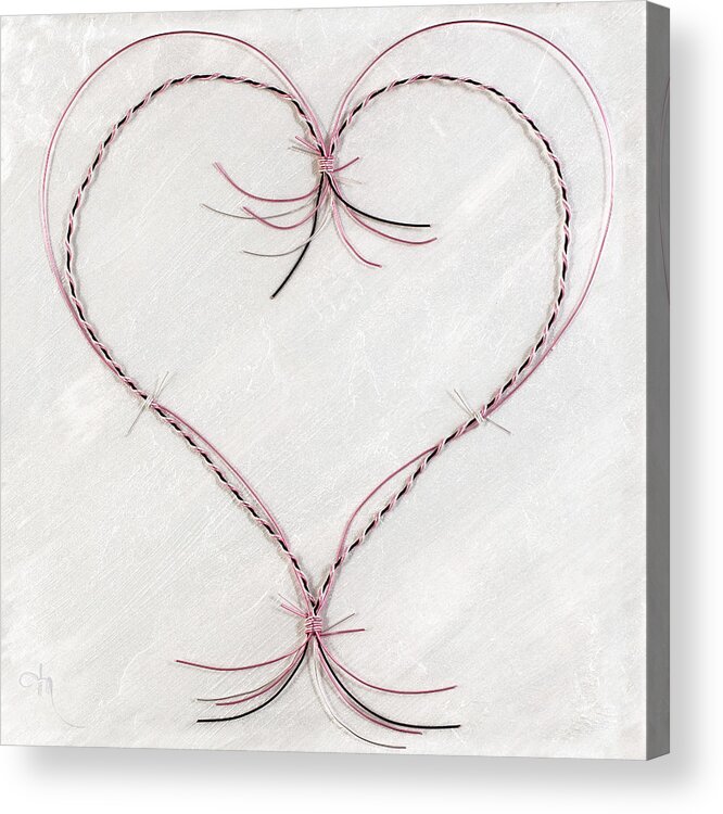 Heart Acrylic Print featuring the mixed media Barbed Heart-Pink on White by Tamara Nelson