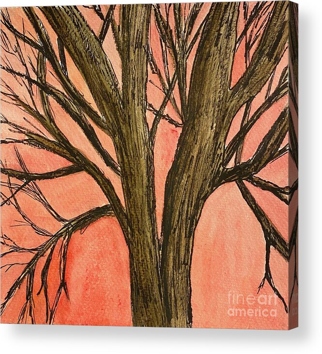 Tree Acrylic Print featuring the mixed media Bare Tree Sunset by Lisa Neuman