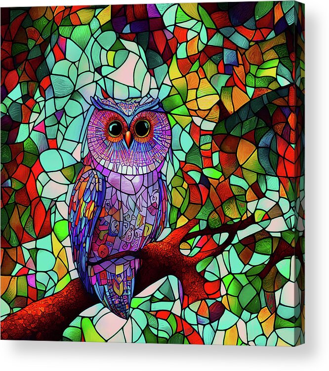 Barred Owls Acrylic Print featuring the digital art Barred Owl - Stained Glass by Peggy Collins
