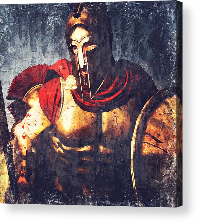 Spartan Warrior Acrylic Print featuring the painting Battles of ancient Sparta - 12 by AM FineArtPrints