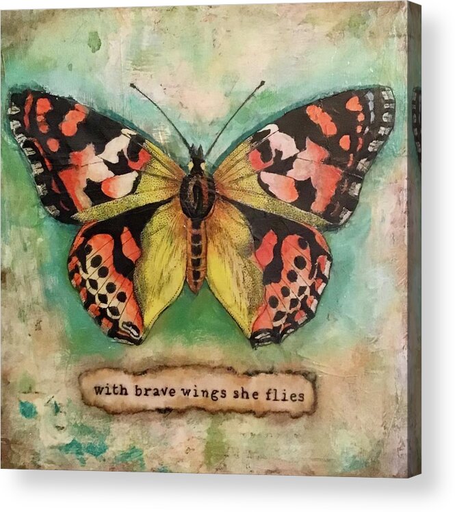 Butterfly Collage Acrylic Print featuring the mixed media Butterfly collage with inspirational quote by Diane Fujimoto