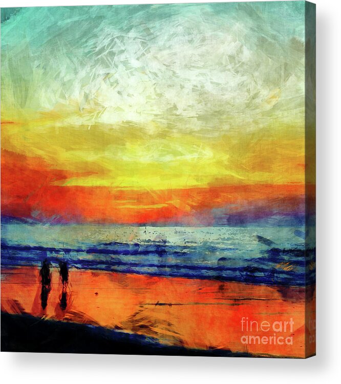 Beach Acrylic Print featuring the digital art Beach At Sunset by Phil Perkins