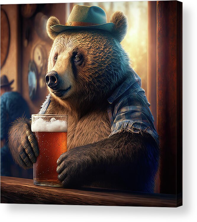 Bear Acrylic Print featuring the digital art Bear Beer Buddy 02 by Matthias Hauser