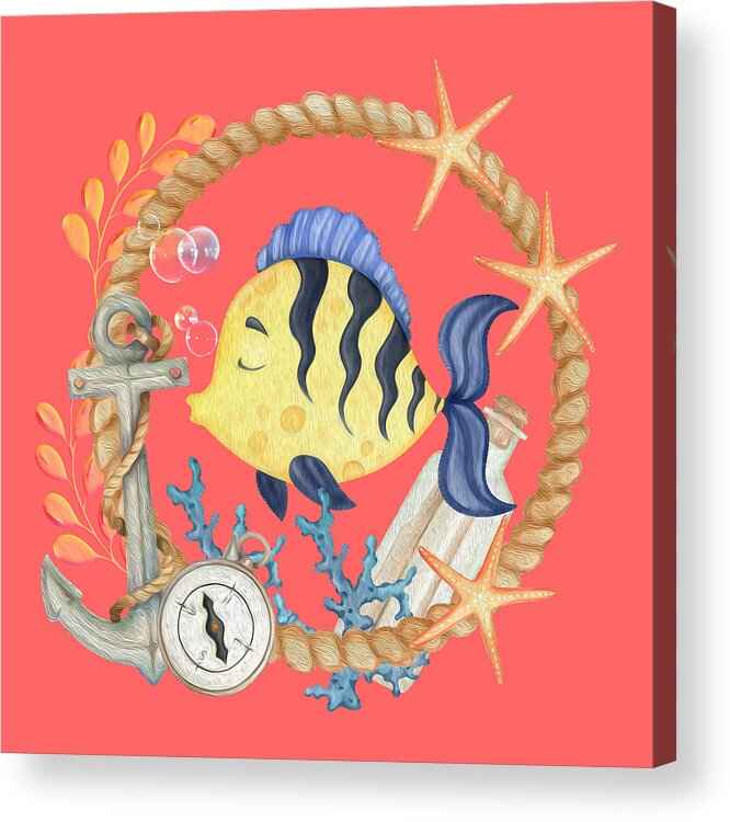 Fish Acrylic Print featuring the mixed media Bedtime For The Baby Fish by Johanna Hurmerinta